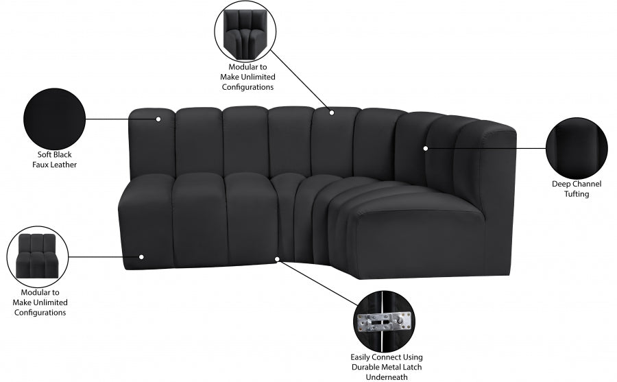 Arc Faux Leather 3pc. Sectional Black from Meridian - Luna Furniture