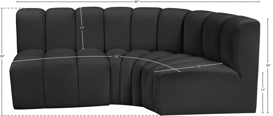 Arc Faux Leather 3pc. Sectional Black from Meridian - Luna Furniture