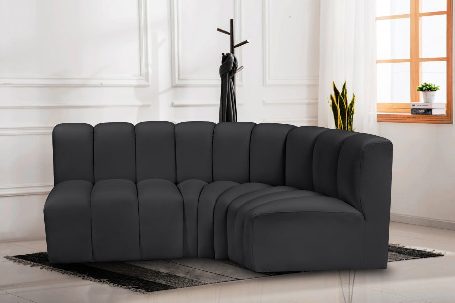 Arc Faux Leather 3pc. Sectional Black from Meridian - Luna Furniture