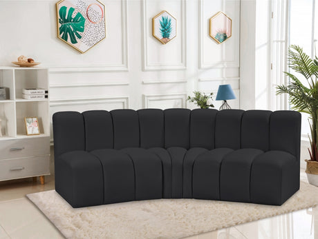 Arc Faux Leather 3pc. Sectional Black from Meridian - Luna Furniture