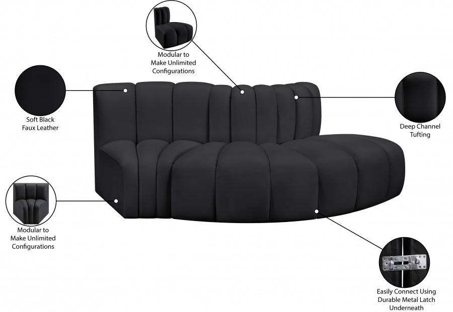 Arc Faux Leather 3pc. Sectional Black from Meridian - Luna Furniture