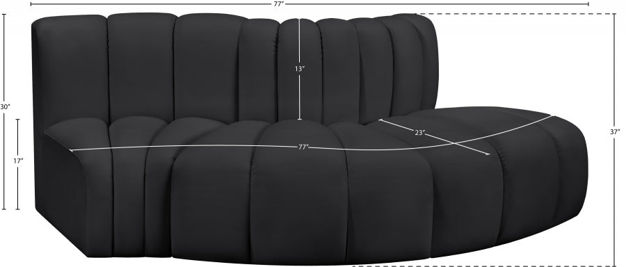 Arc Faux Leather 3pc. Sectional Black from Meridian - Luna Furniture