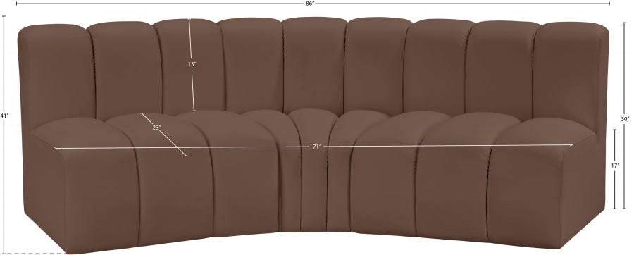 Arc Faux Leather 3pc. Sectional Brown from Meridian - Luna Furniture