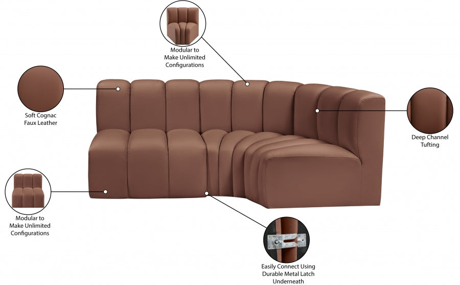 Arc Faux Leather 3pc. Sectional Cognac from Meridian - Luna Furniture