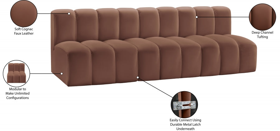 Arc Faux Leather 3pc. Sectional Cognac from Meridian - Luna Furniture