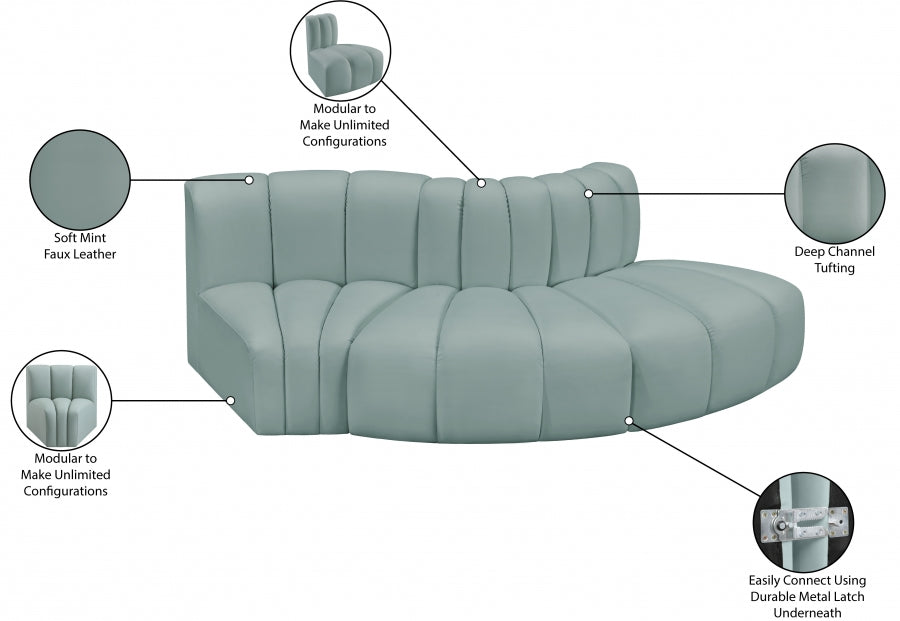 Arc Faux Leather 3pc. Sectional Mint from Meridian - Luna Furniture