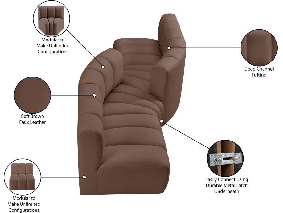 Arc Faux Leather 4pc. Sectional Brown from Meridian - Luna Furniture