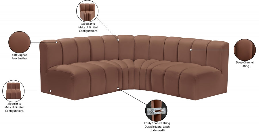 Arc Faux Leather 4pc. Sectional Cognac from Meridian - Luna Furniture