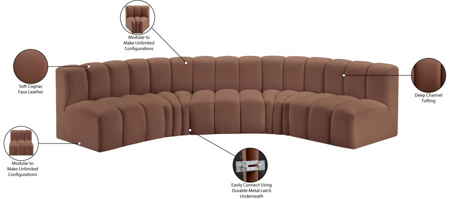 Arc Faux Leather 5pc. Sectional Cognac from Meridian - Luna Furniture