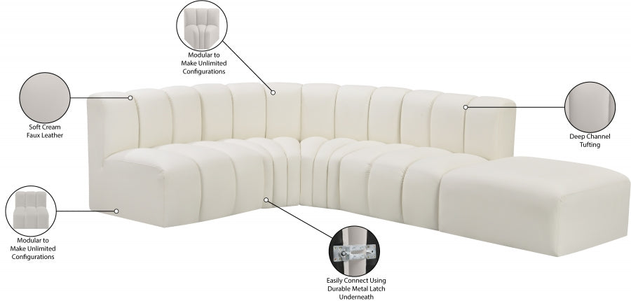 Arc Faux Leather 5pc. Sectional Cream from Meridian - Luna Furniture