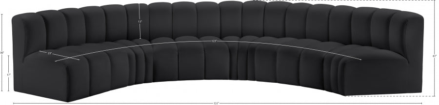 Arc Faux Leather 6pc. Sectional Black from Meridian - Luna Furniture