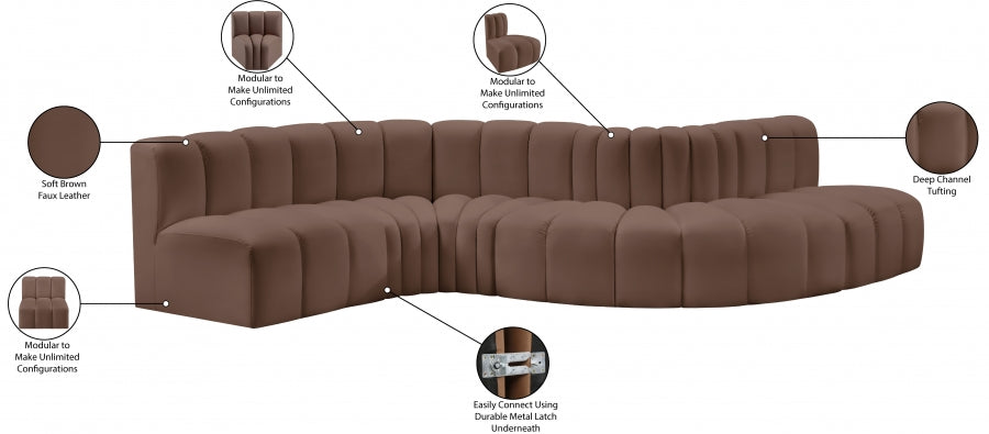 Arc Faux Leather 6pc. Sectional Brown from Meridian - Luna Furniture