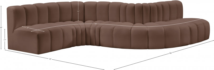 Arc Faux Leather 6pc. Sectional Brown from Meridian - Luna Furniture