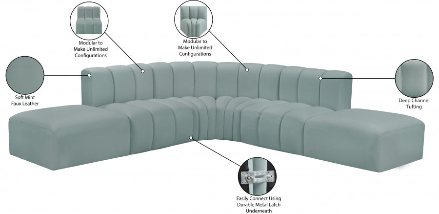 Arc Faux Leather Fabric 6pc. Sectional Mint from Meridian - Luna Furniture