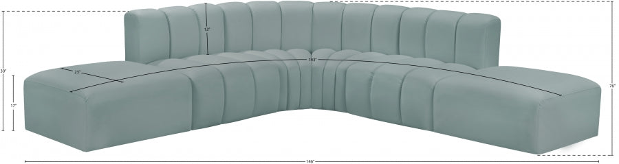 Arc Faux Leather Fabric 6pc. Sectional Mint from Meridian - Luna Furniture