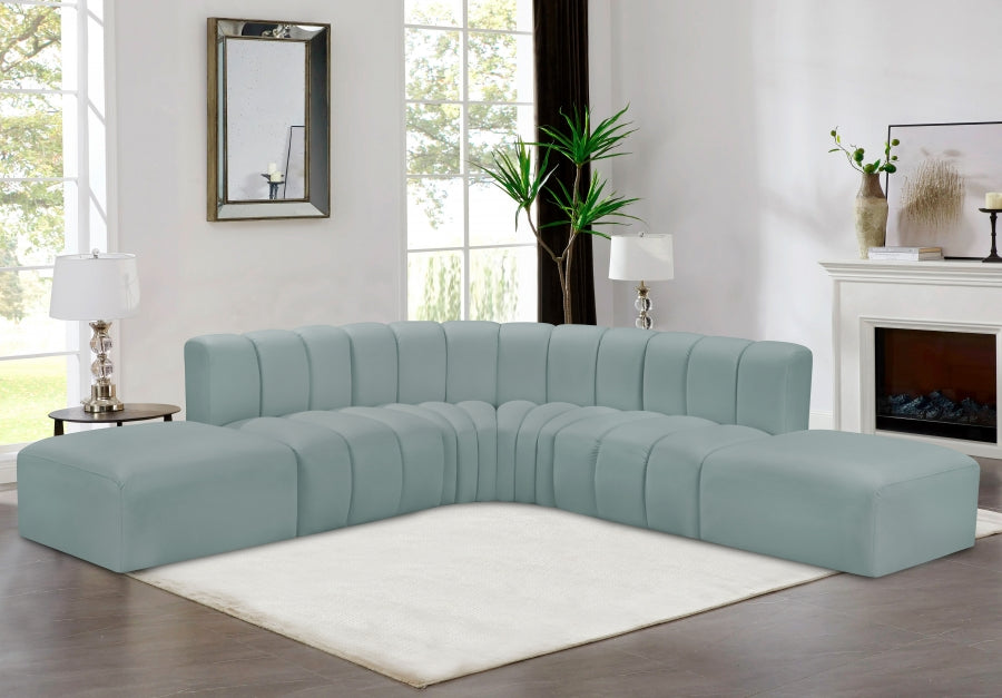 Arc Faux Leather Fabric 6pc. Sectional Mint from Meridian - Luna Furniture