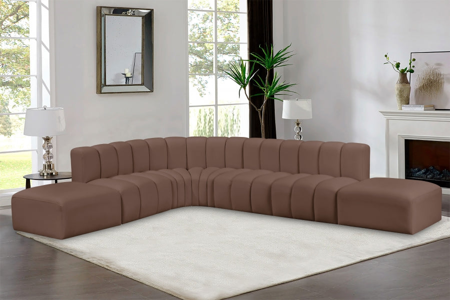 Arc Faux Leather Fabric 7pc. Sectional Brown from Meridian - Luna Furniture