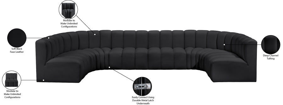 Arc Faux Leather Fabric 8pc. Sectional Black from Meridian - Luna Furniture