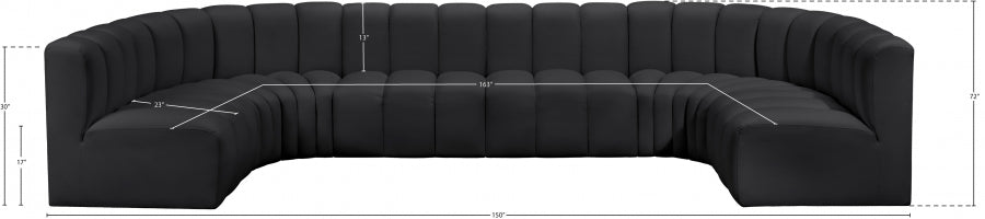 Arc Faux Leather Fabric 8pc. Sectional Black from Meridian - Luna Furniture