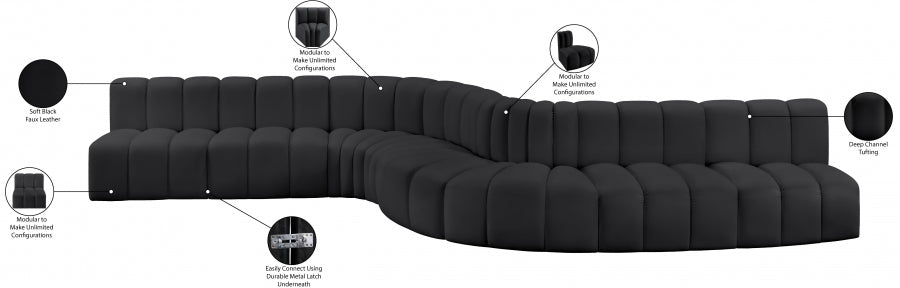 Arc Faux Leather Fabric 8pc. Sectional Black from Meridian - Luna Furniture