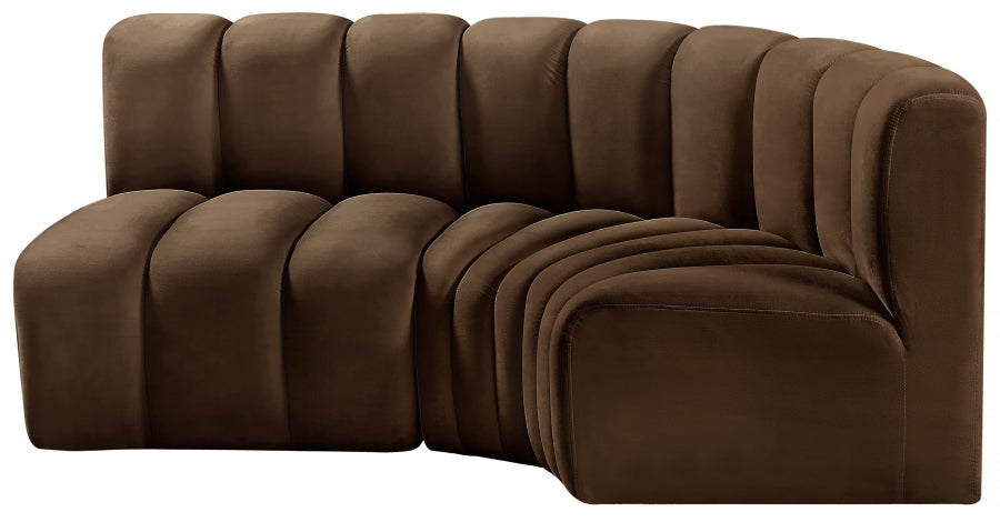 Arc Velvet 3pc. Sectional Brown from Meridian - Luna Furniture