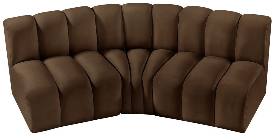 Arc Velvet 3pc. Sectional Brown from Meridian - Luna Furniture