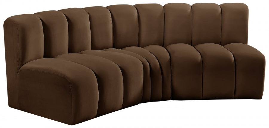 Arc Velvet 3pc. Sectional Brown from Meridian - Luna Furniture