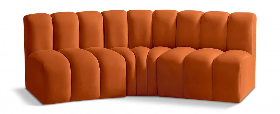 Arc Velvet 3pc. Sectional Cognac from Meridian - Luna Furniture