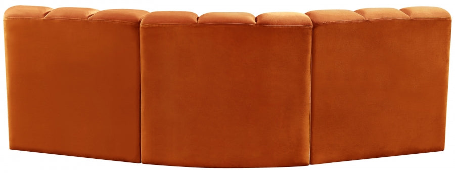 Arc Velvet 3pc. Sectional Cognac from Meridian - Luna Furniture