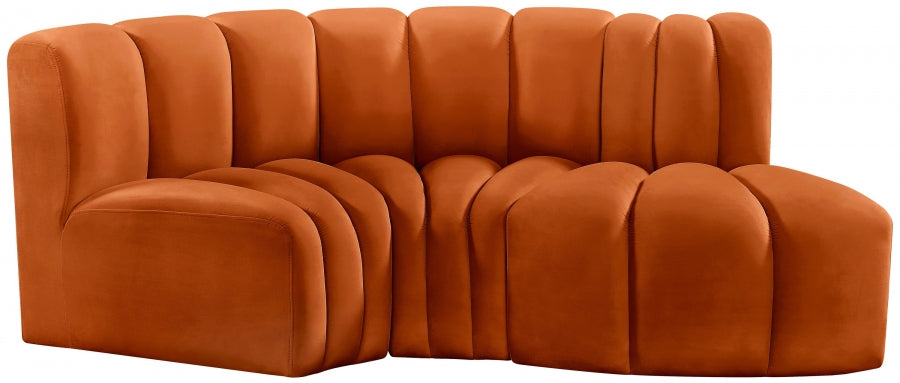 Arc Velvet 3pc. Sectional Cognac from Meridian - Luna Furniture