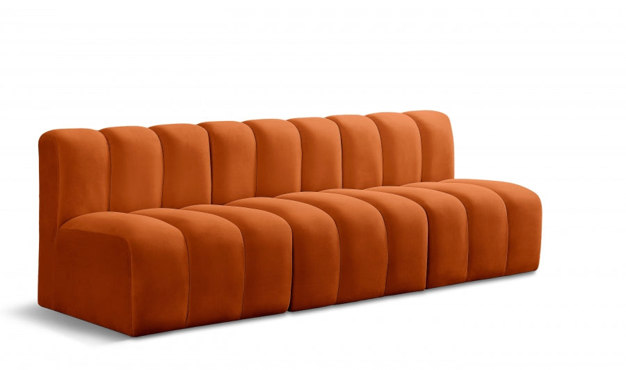 Arc Velvet 3pc. Sectional Cognac from Meridian - Luna Furniture