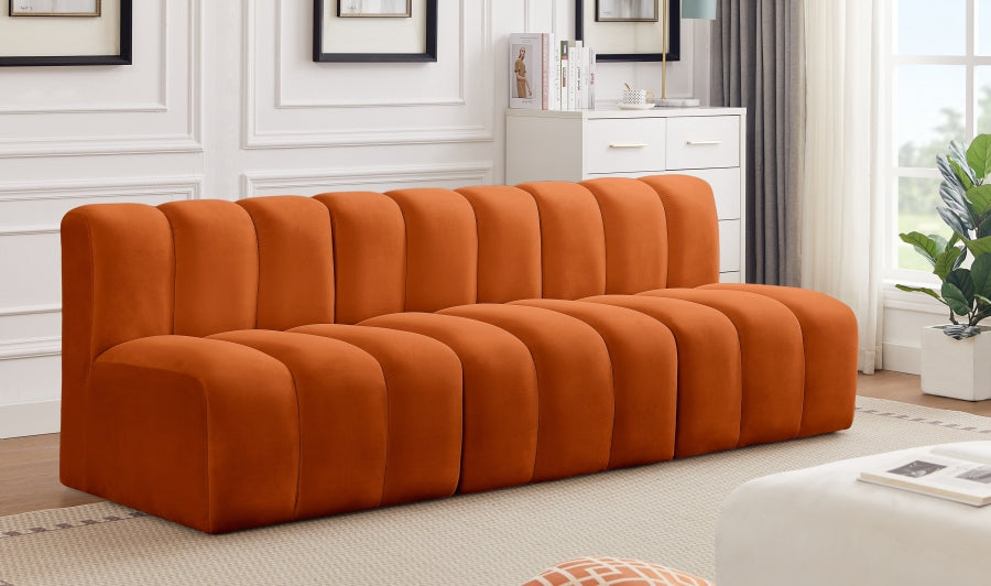 Arc Velvet 3pc. Sectional Cognac from Meridian - Luna Furniture