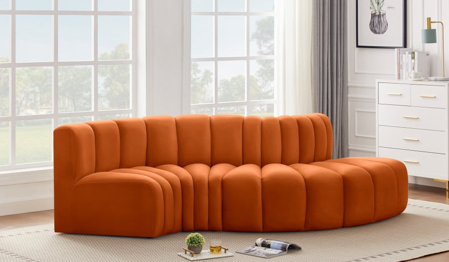 Arc Velvet 4pc. Sectional Cognac from Meridian - Luna Furniture