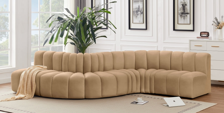 Arc Velvet 6pc. Sectional Camel from Meridian - Luna Furniture