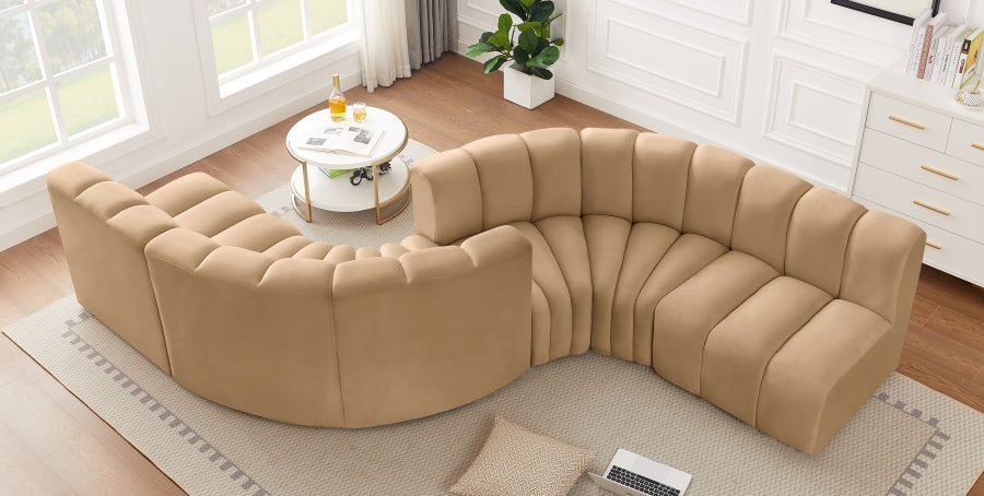 Arc Velvet 6pc. Sectional Camel from Meridian - Luna Furniture