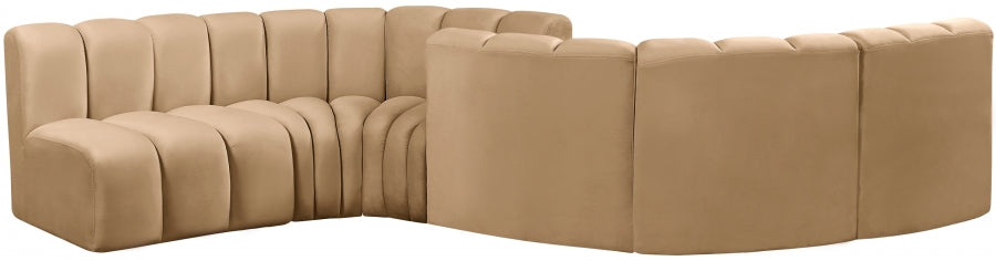 Arc Velvet 6pc. Sectional Camel from Meridian - Luna Furniture