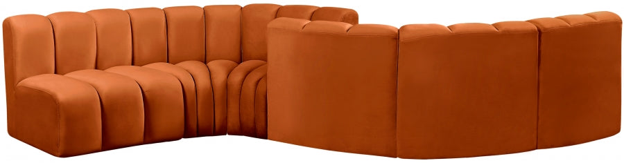 Arc Velvet 6pc. Sectional Cognac from Meridian - Luna Furniture