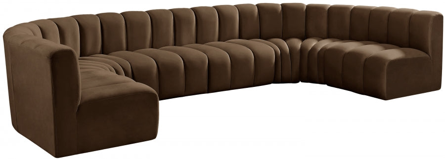 Arc Velvet 8pc. Sectional Brown from Meridian - Luna Furniture