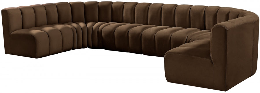 Arc Velvet 8pc. Sectional Brown from Meridian - Luna Furniture