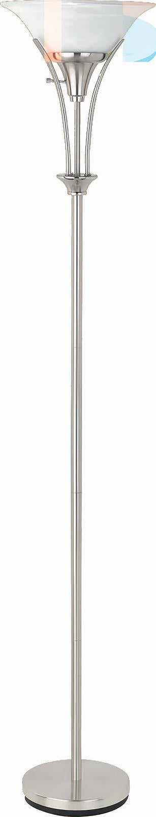 Archie Floor Lamp with Frosted Ribbed Shade Brushed Steel from Coaster - Luna Furniture