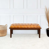 Arden Tan Leather Bench With Buttons - AFC01997 - Luna Furniture