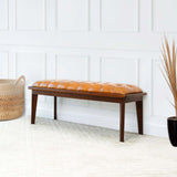 Arden Tan Leather Bench With Buttons - AFC01997 - Luna Furniture