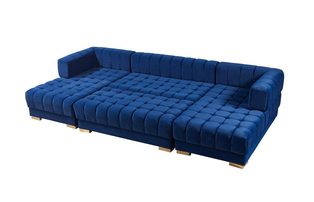 Ariana Blue Velvet Double Chaise Sectional - ARIANABLUE-SEC - Luna Furniture