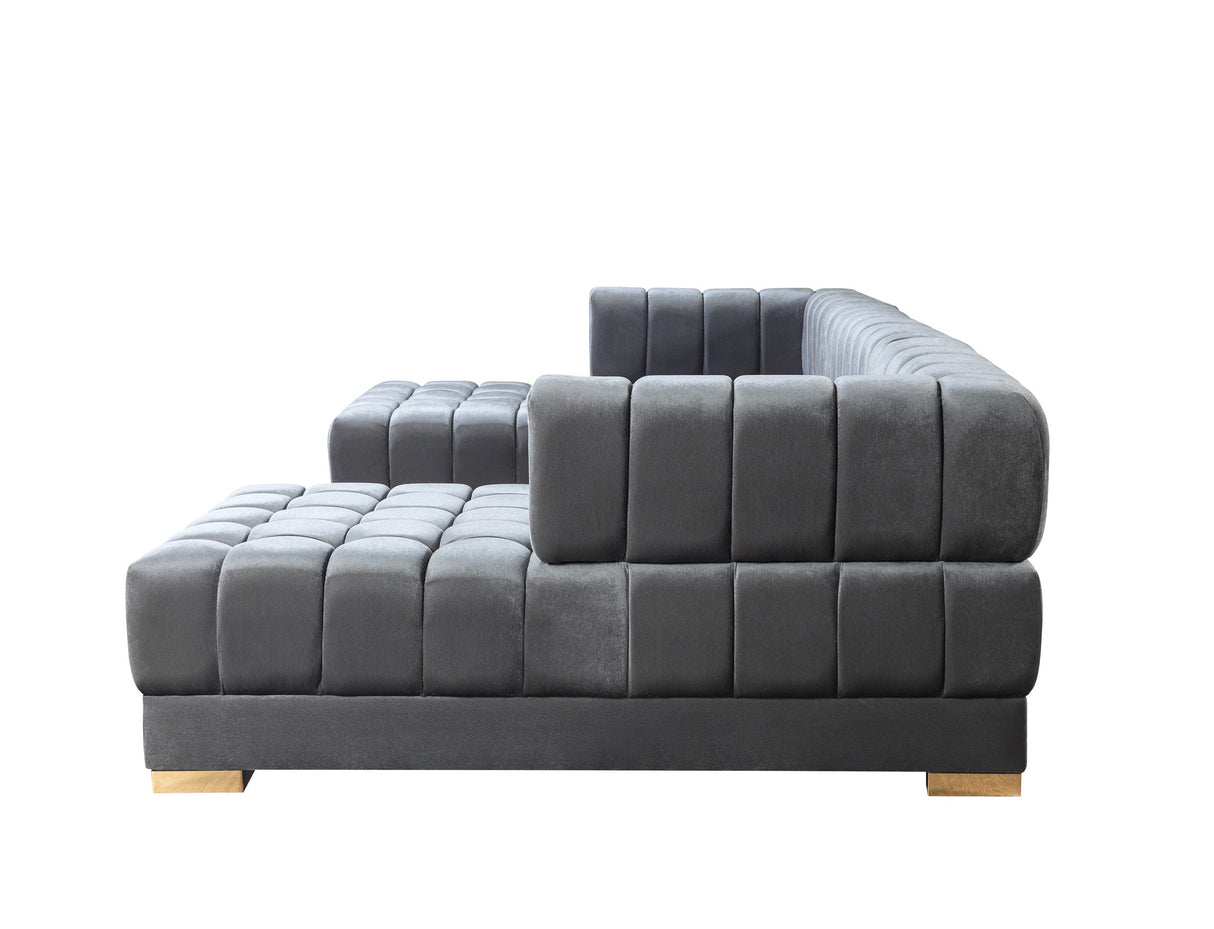 Ariana Gray Velvet Double Chaise Sectional - ARIANAGRAY-SEC - Luna Furniture