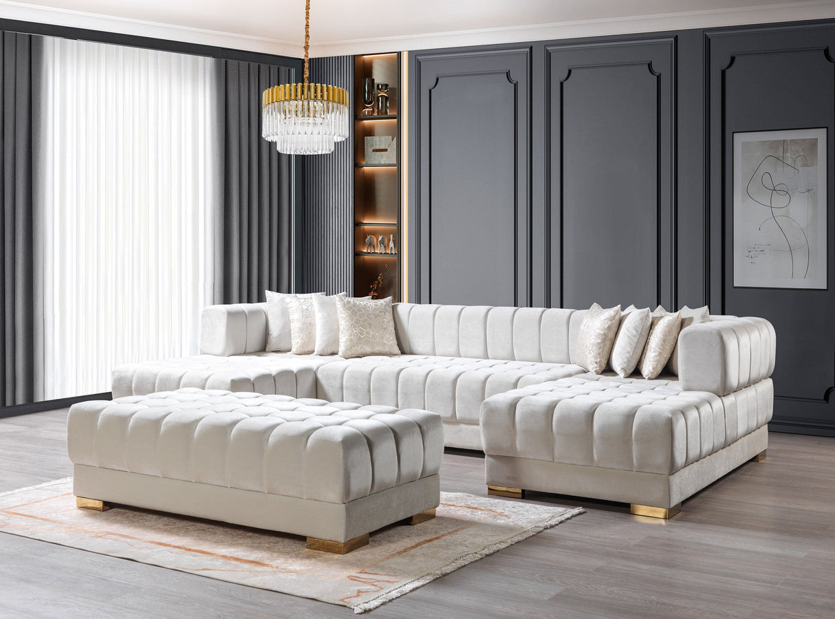 Ariana Ivory Velvet Double Chaise Sectional - ARIANAIVORY-SEC - Luna Furniture