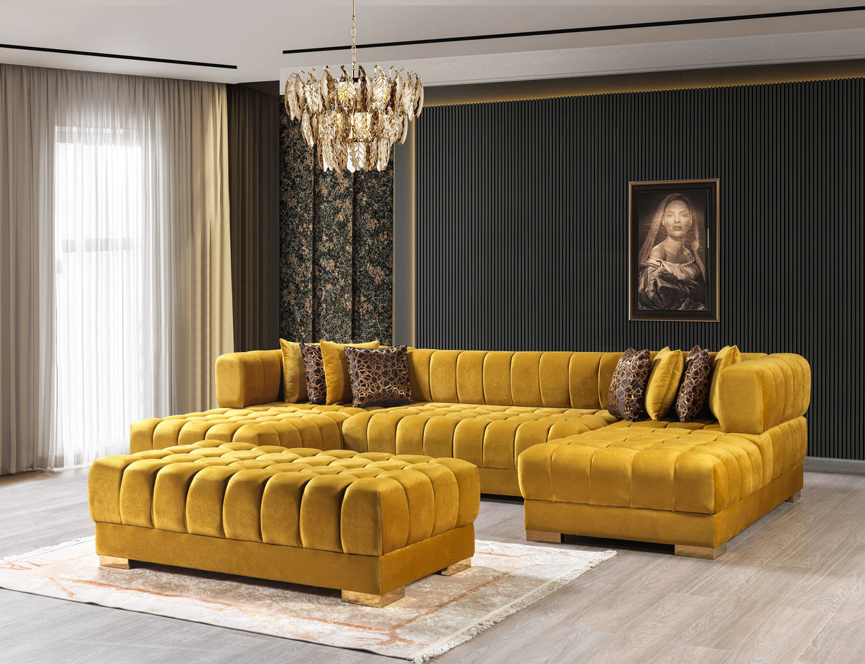 Ariana Mustard Velvet Double Chaise Sectional - ARIANAMUSTARD-SEC - Luna Furniture