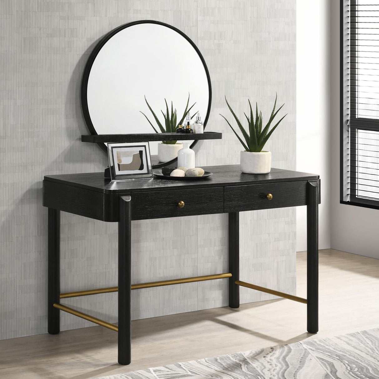 Arini 2-drawer Vanity Desk Makeup Table Black - 224337 - Luna Furniture