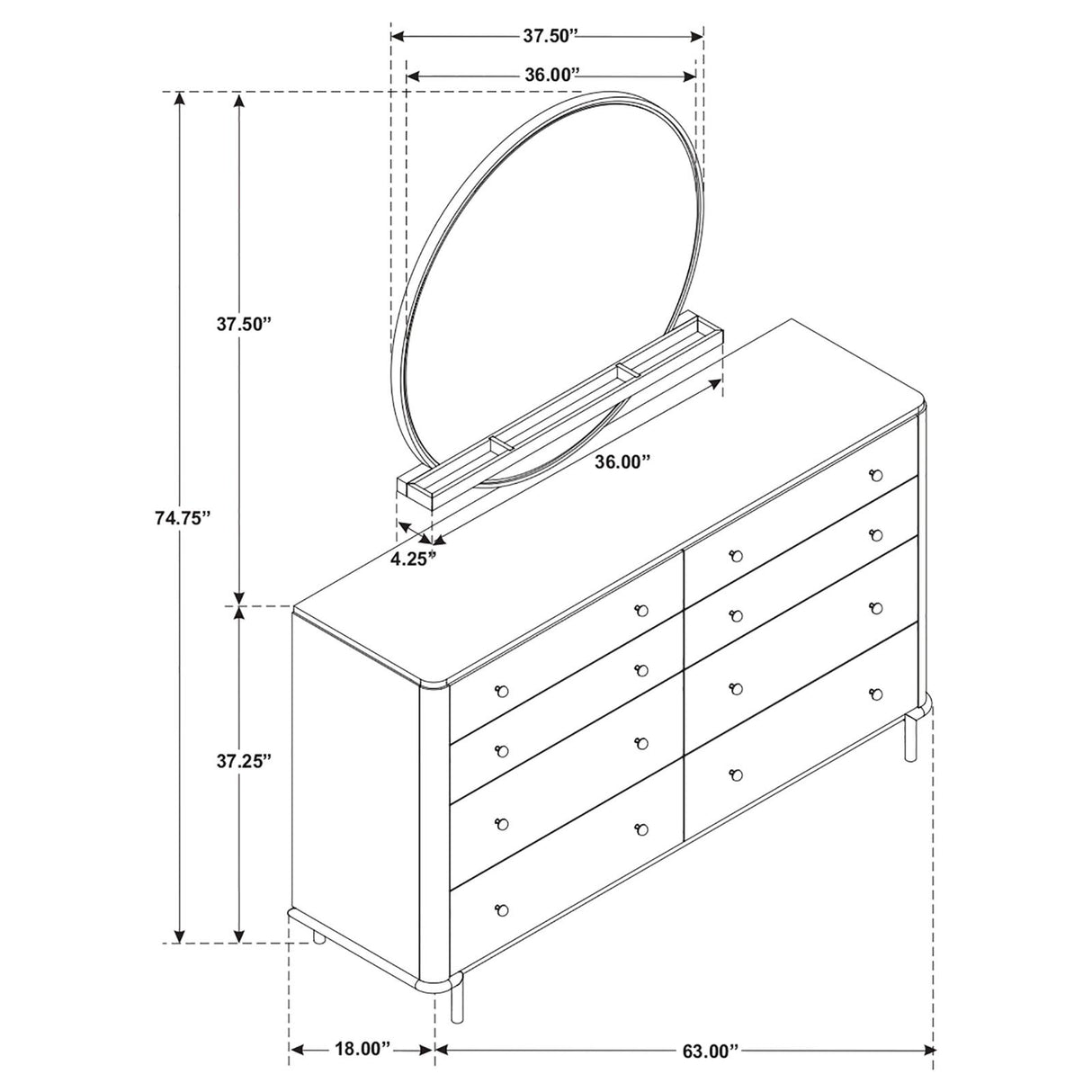 Arini 8-drawer Dresser with Mirror Sand Wash - 224303M - Luna Furniture