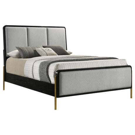 Arini Eastern King Bed with Upholstered Headboard Black and Grey - 224331KE - Luna Furniture