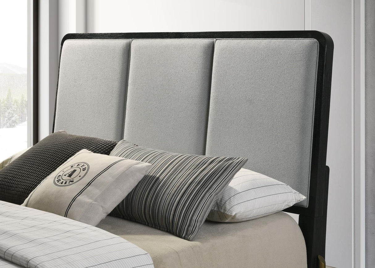 Arini Eastern King Bed with Upholstered Headboard Black and Grey - 224331KE - Luna Furniture